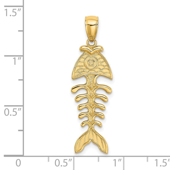14K 3-D Polished and Textured Fishbone Charm