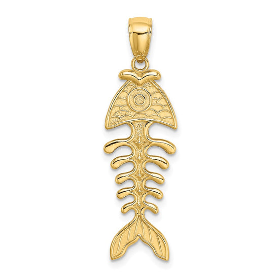 14K 3-D Polished and Textured Fishbone Charm