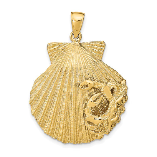 14k Large Scallop Shell with Crab Pendant
