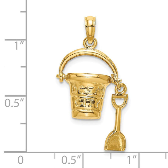 14K 3-D OCEAN CITY Bucket with Moveable Shovel Charm