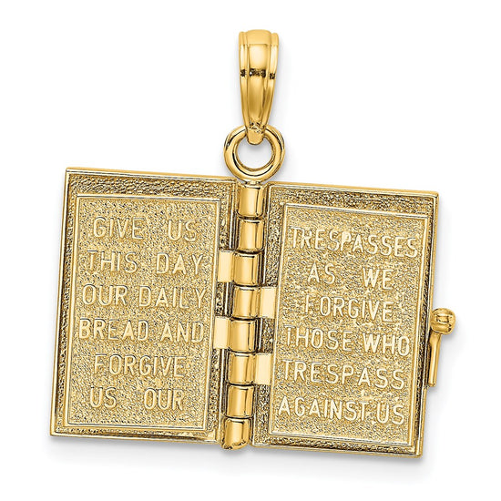 14K 3-D HOLY BIBLE with Lord's Prayer and Moveable Pages Pendant