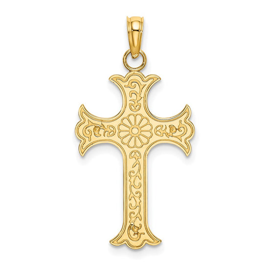 14K Double Sided Textured Cross Charm