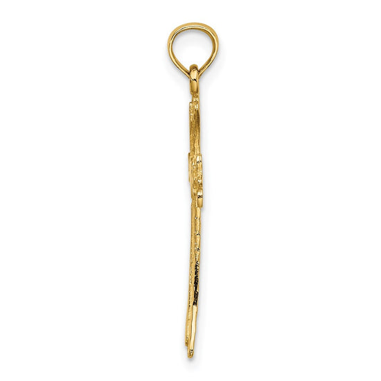 14K Polished and Engraved Cross with Heart Charm