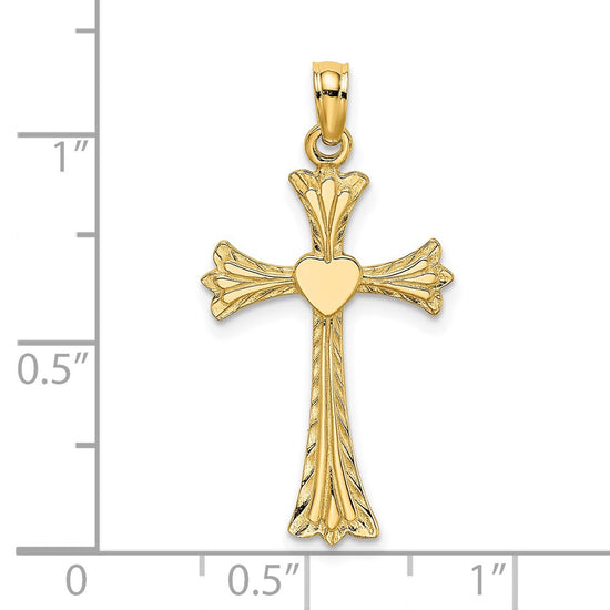 14K Polished and Engraved Cross with Heart Charm