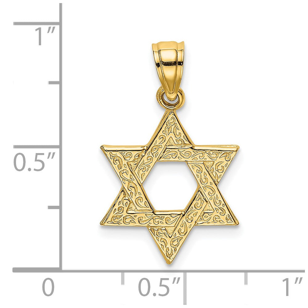 14K Textured Swirls Star Of David Charm