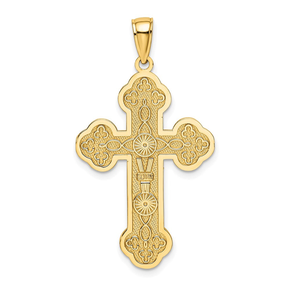 14K Scroll Cross with Sunburst Center Charm