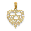 14K Textured Star Of David In Scalloped Heart Charm