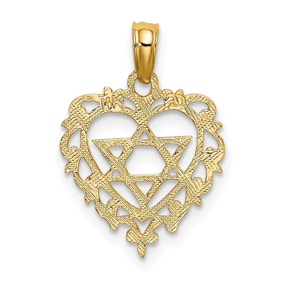 14K Textured Star Of David In Scalloped Heart Charm