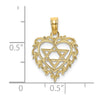 14K Textured Star Of David In Scalloped Heart Charm