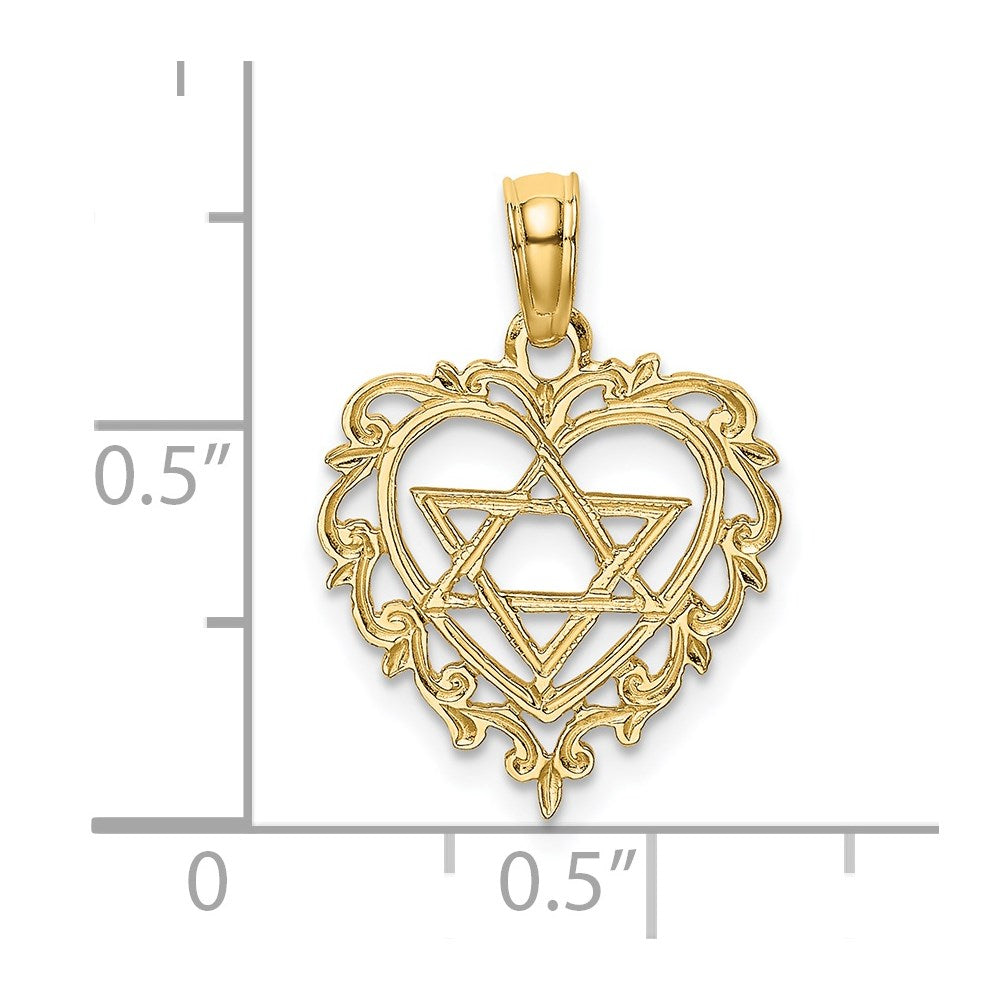 14K Textured Star Of David In Scalloped Heart Charm