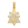 14K Polished and Textured Star Of David and Cross Charm