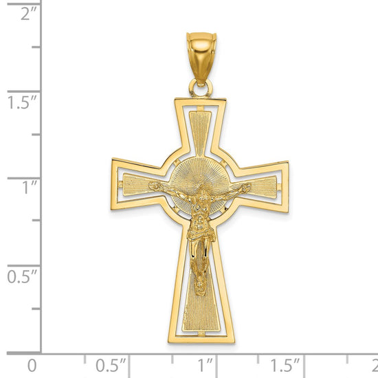 14K Cut-Out Crucifix with Center Circle Charm