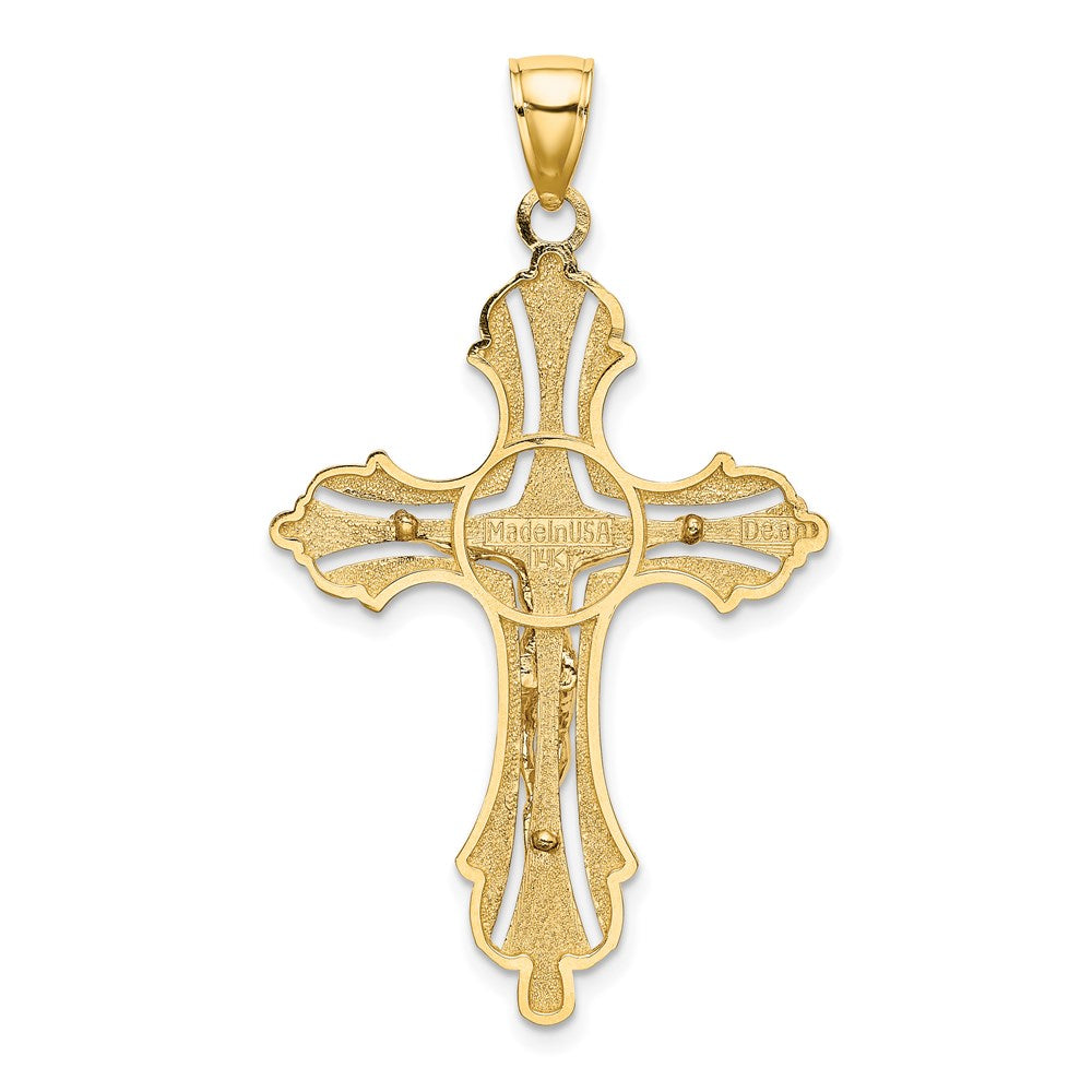 14K Textured Cut-Out Crucifix with Budded Tips Charm