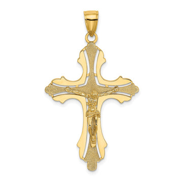 14K Textured Cut-Out Crucifix with Budded Tips Charm