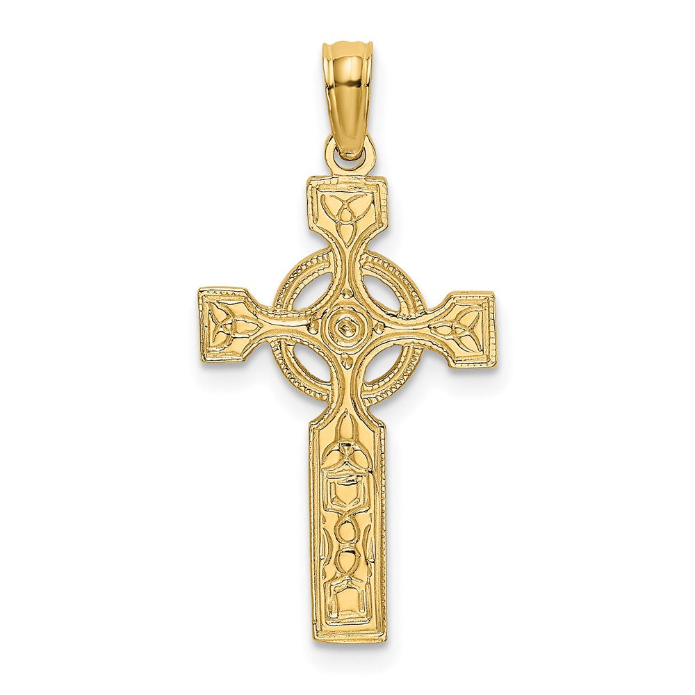 14K Textured Celtic Cross with Eternity Circle Charm