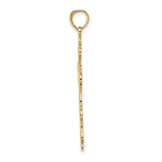 14K Polished Lace Trim Cross Charm