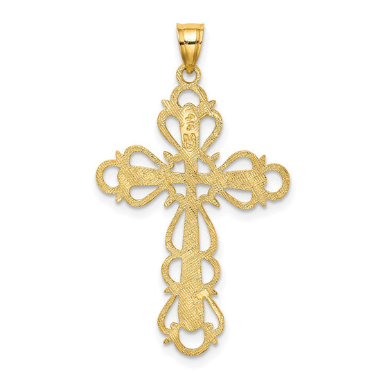 14K Polished Lace Trim Cross Charm