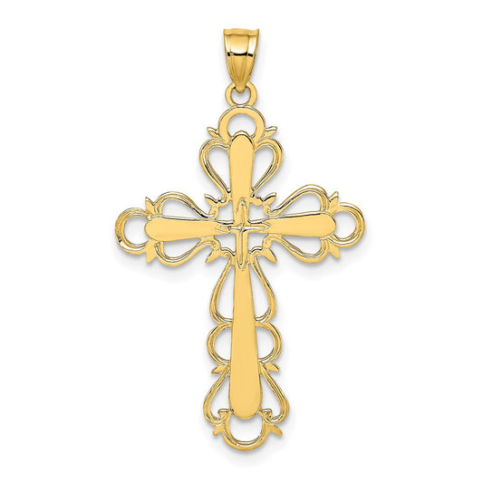 14K Polished Lace Trim Cross Charm