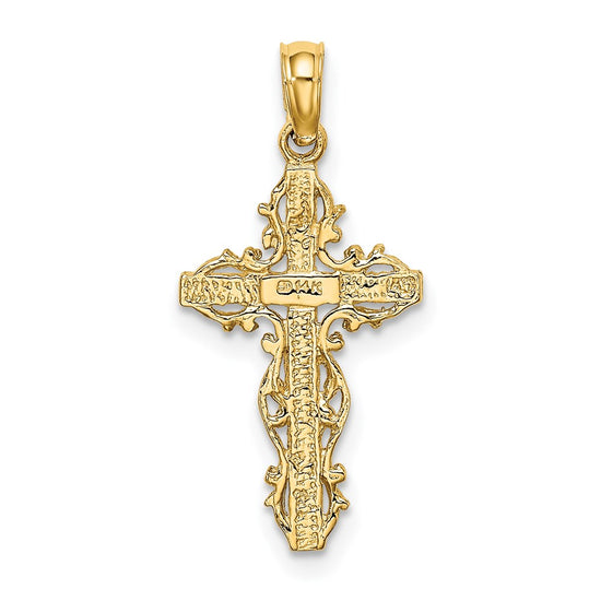 14K Stick Cross with Lace Trim Charm