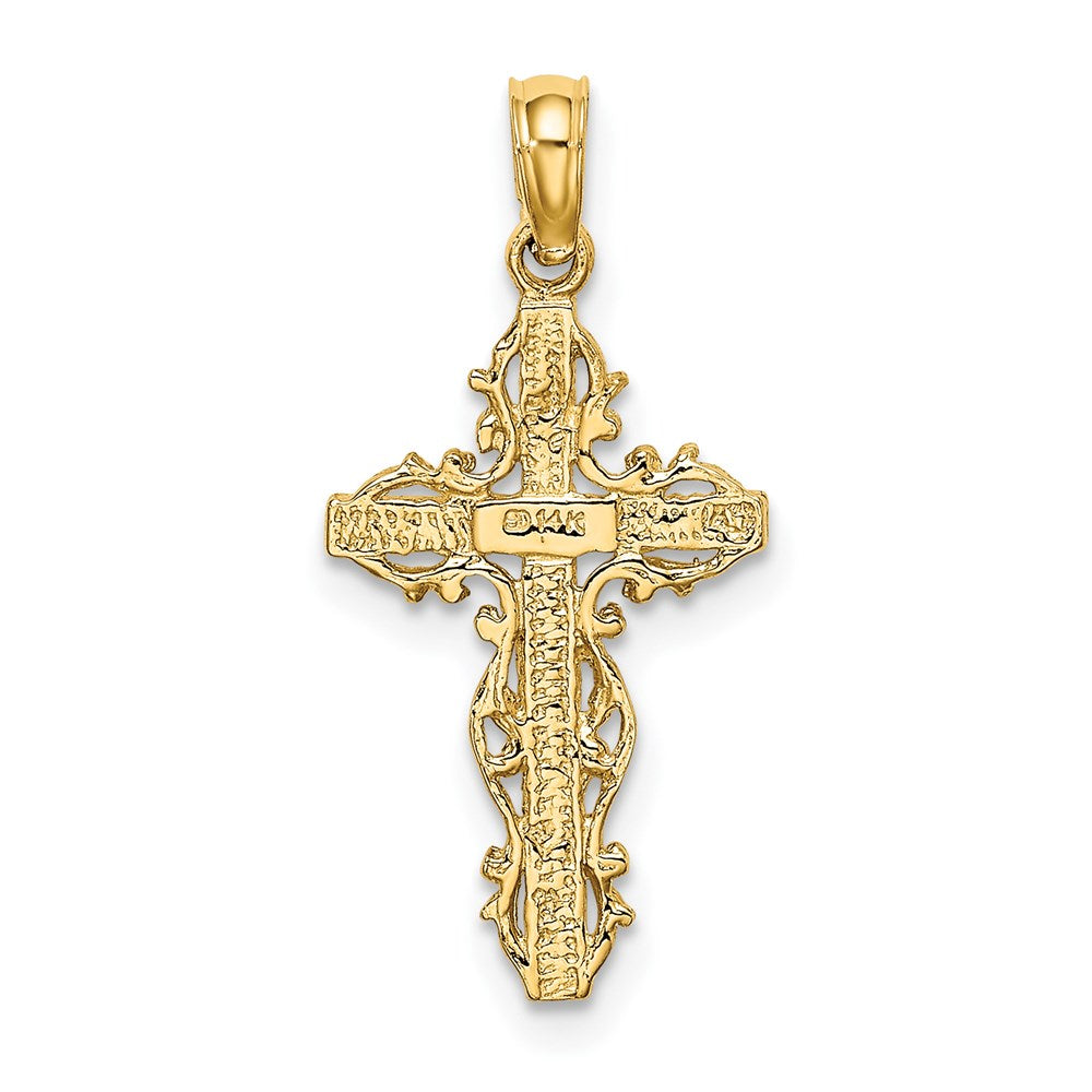 14K Stick Cross with Lace Trim Charm