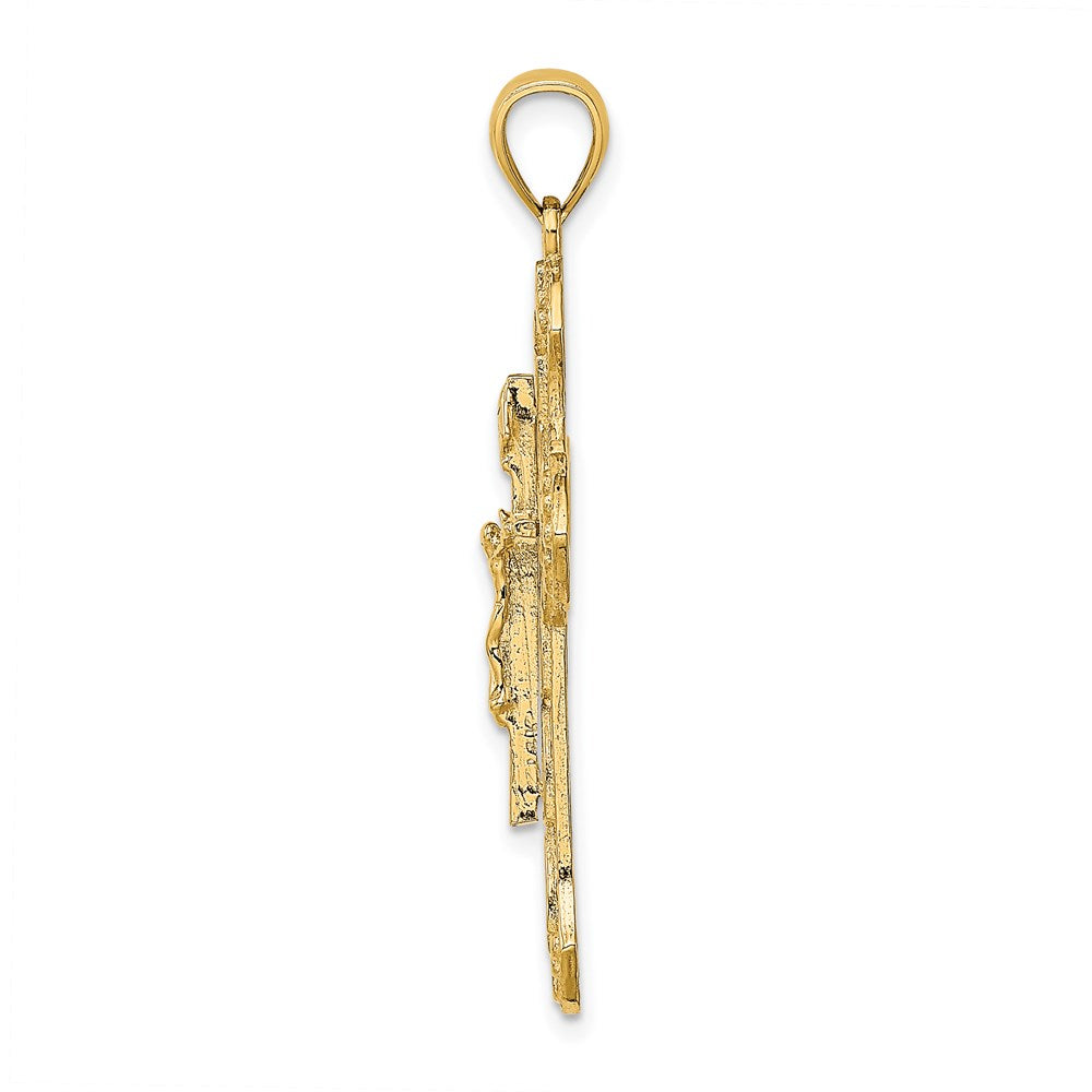 14K Textured Crucifix with Floral Tips Charm
