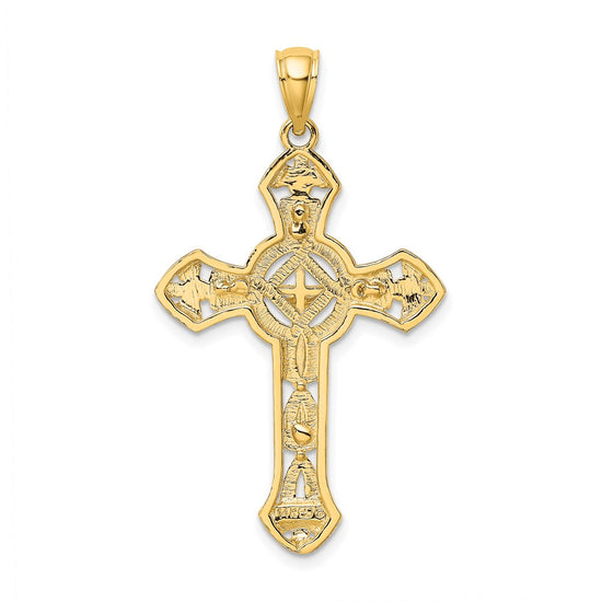 14K Textured Crucifix with Floral Tips Charm