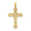 14K Textured Crucifix with Floral Tips Charm