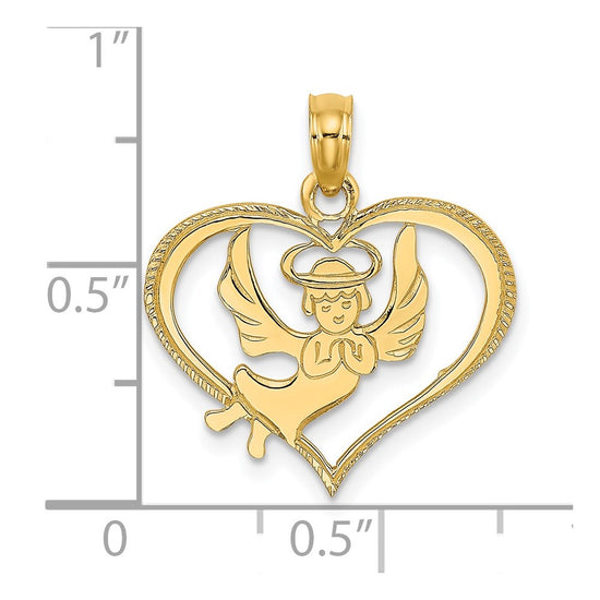 14K Polished Angel In Heart Charm