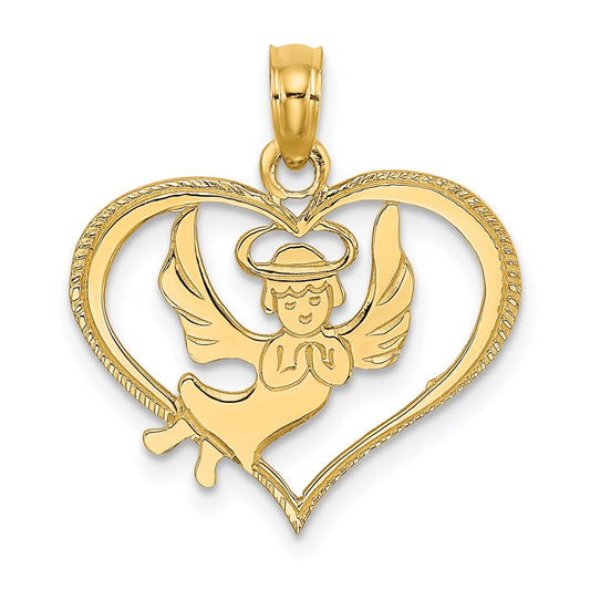 14K Polished Angel In Heart Charm