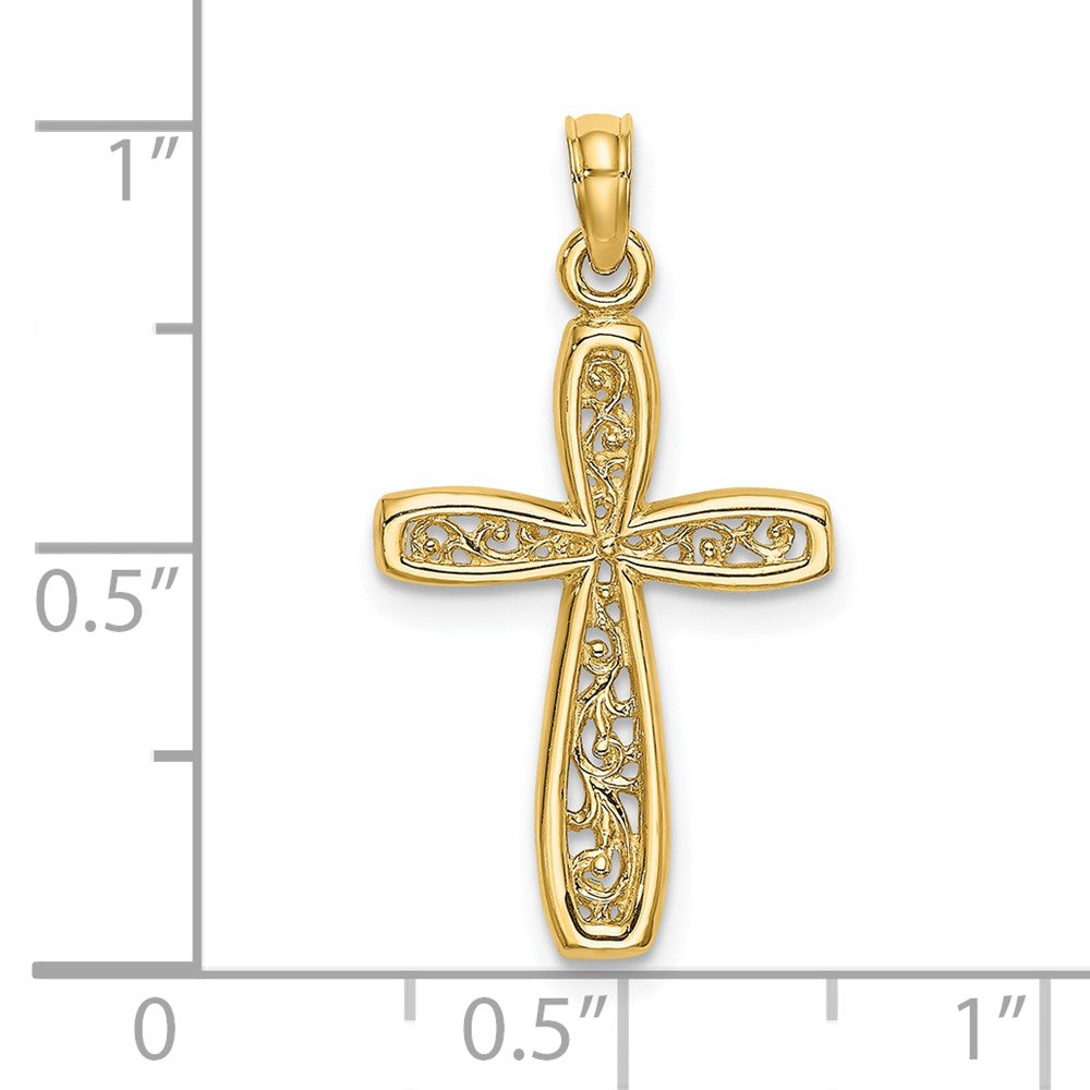 14K Cross with Filigree Center Charm