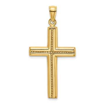 14K Polished Beaded Cross Charm