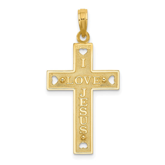 14K Cut-Out Heart with I LOVE JESUS on Reverse Crucifix Charm