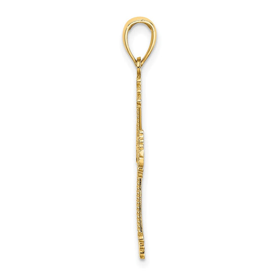 14K Diamond-cut Cut-Out Stripes Cross with Heart Charm