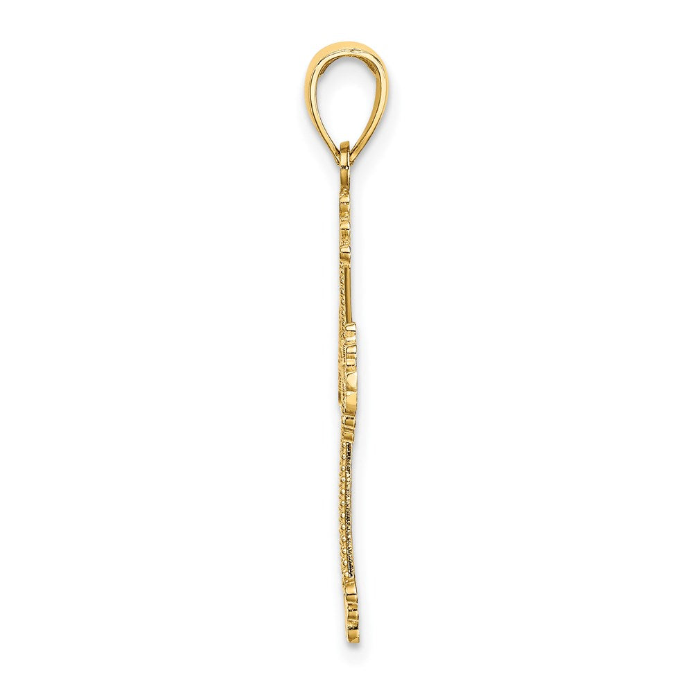 14K Diamond-cut Cut-Out Stripes Cross with Heart Charm