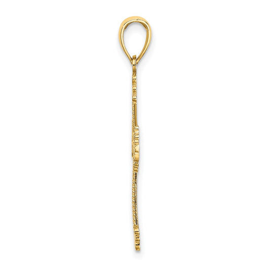 14K Diamond-cut Cut-Out Stripes Cross with Heart Charm
