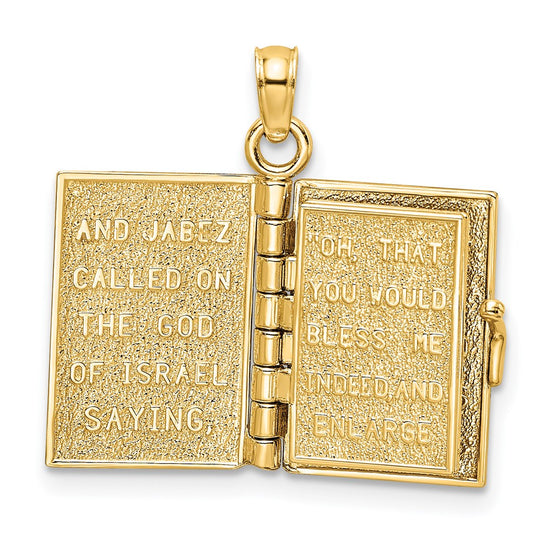 14K 3-D THE JABEZ PRAYER Book 1st Chronicles 4:10 Moveable Pages Pendant
