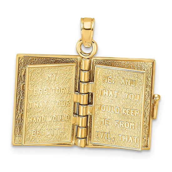 14K 3-D THE JABEZ PRAYER Book 1st Chronicles 4:10 Moveable Pages Pendant