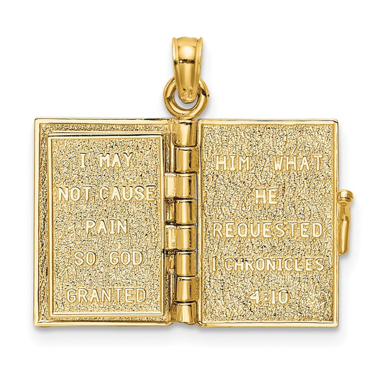 14K 3-D THE JABEZ PRAYER Book 1st Chronicles 4:10 Moveable Pages Pendant