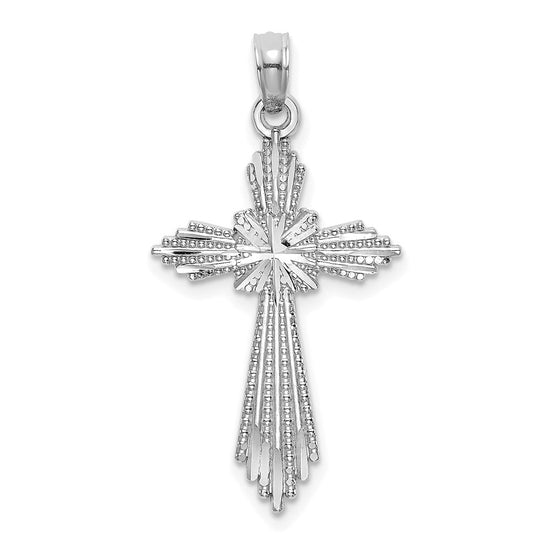 14K White Gold Cut-Out Stripes Diamond-cut Cross Charm