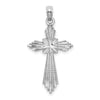 14K White Gold Cut-Out Stripes Diamond-cut Cross Charm