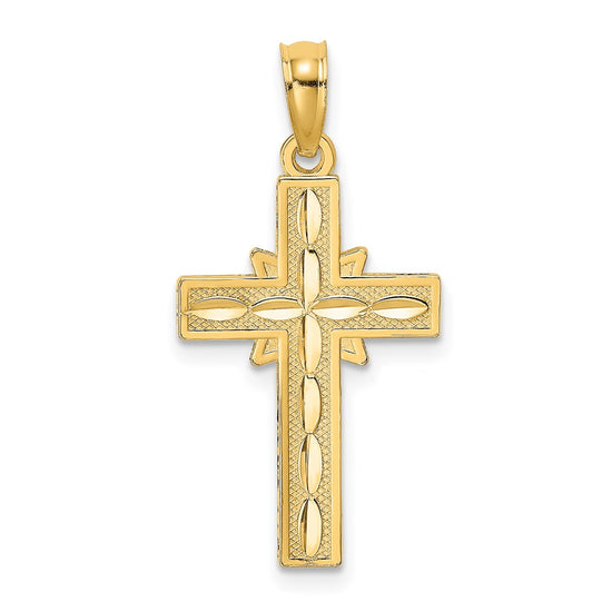 14K Diamond-cut Etched Cross Charm