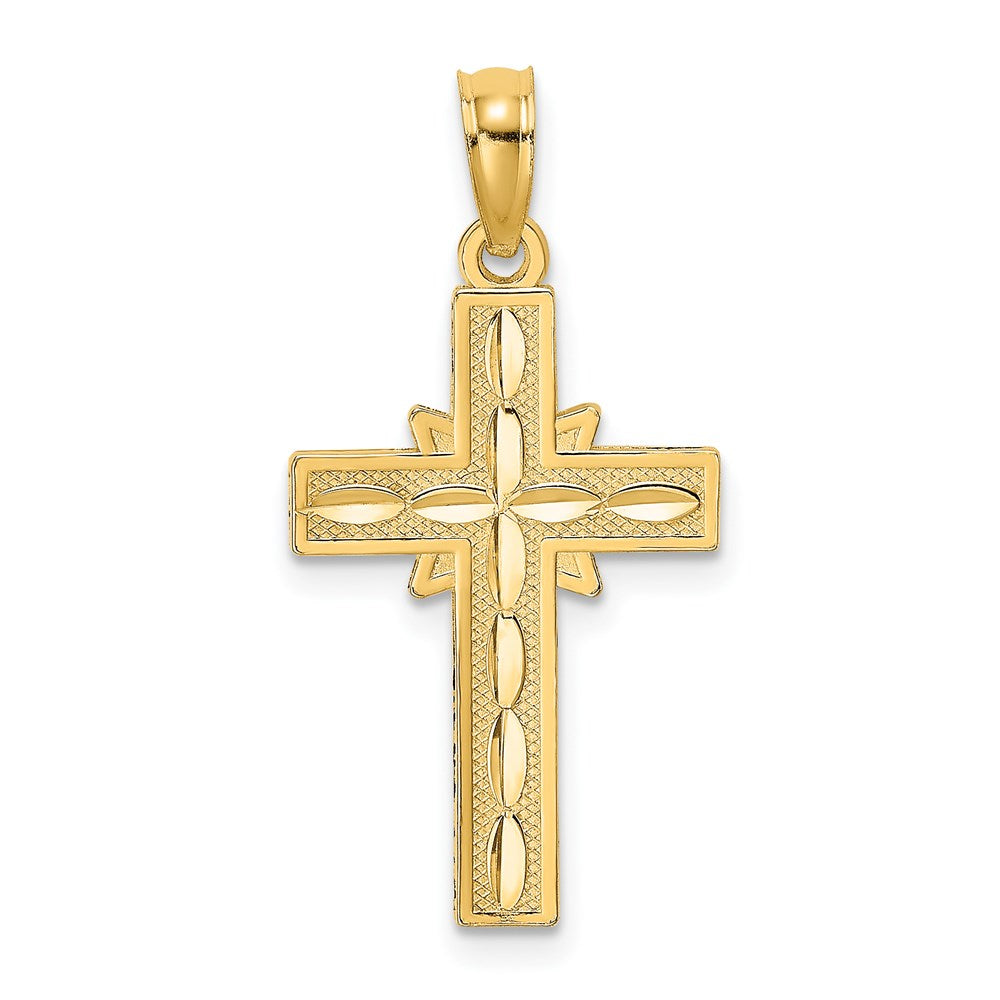 14K Diamond-cut Etched Cross Charm