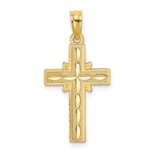 14K Diamond-cut Etched Cross Charm