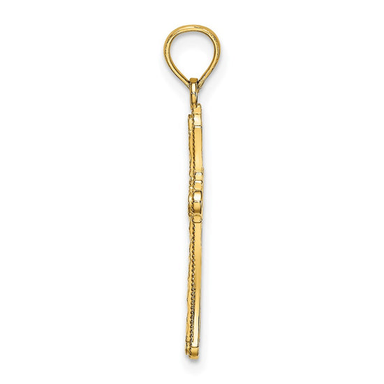 14K Diamond-cut Striped Cross Charm