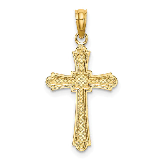 14K Diamond-cut Striped Cross Charm