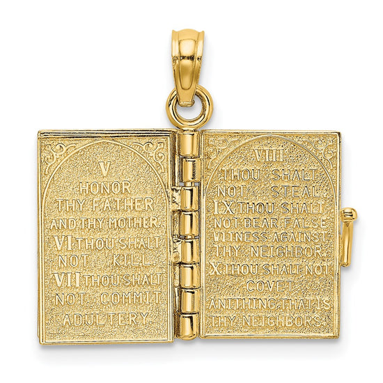 14K 3-D THE TEN COMMANDMENTS in Hebrew Book with Moveable Pages Pendant