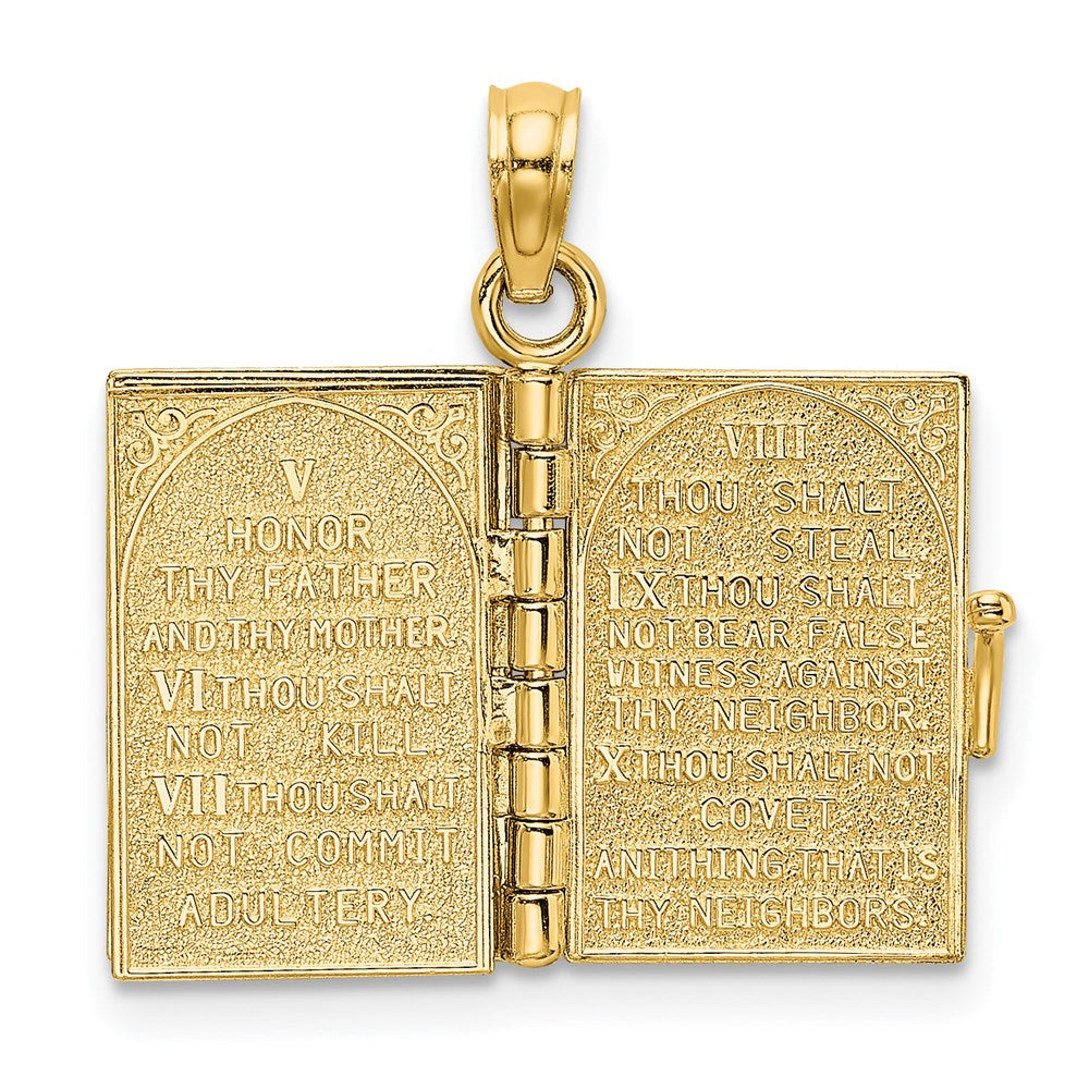 14K 3-D THE TEN COMMANDMENTS in Hebrew Book with Moveable Pages Pendant