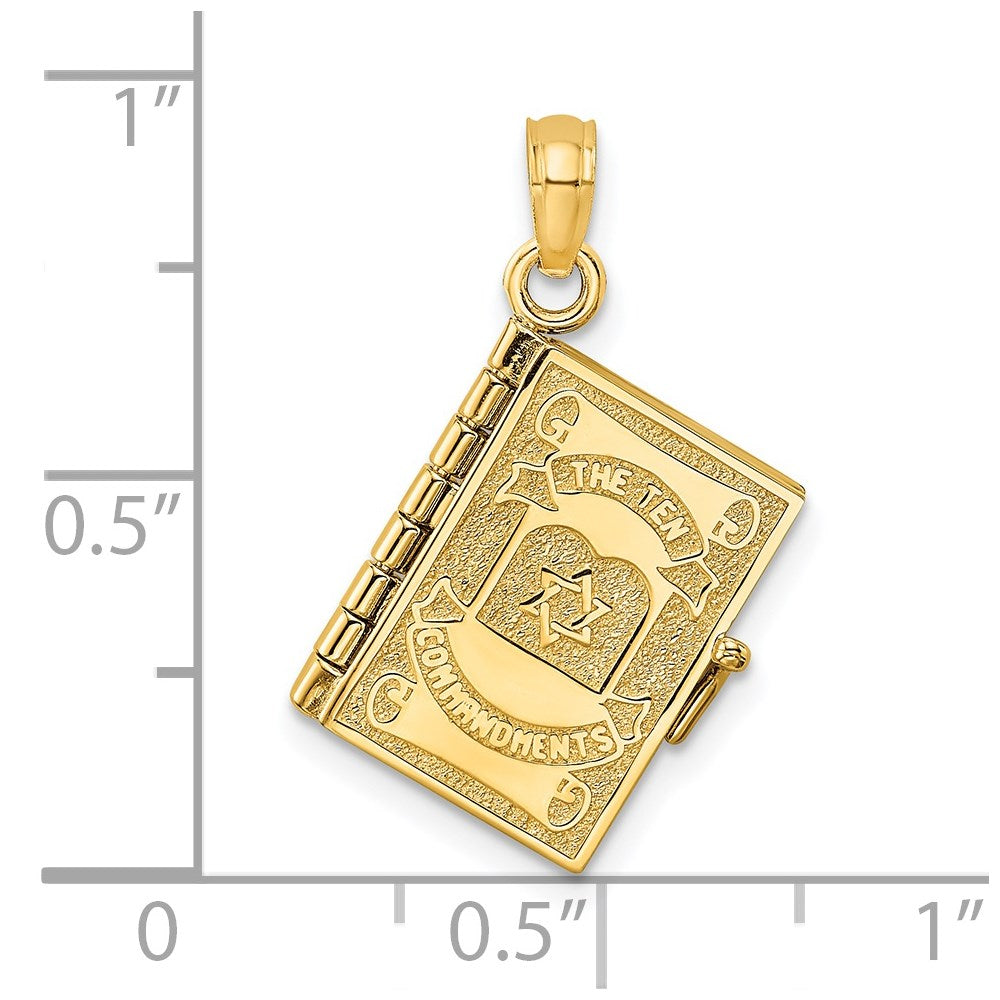 14K 3-D THE TEN COMMANDMENTS in Hebrew Book with Moveable Pages Pendant