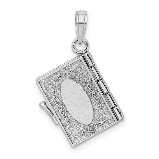 14K White Gold 3-D THE TEN COMMANDMENTS Book with Moveable Pages Pendant
