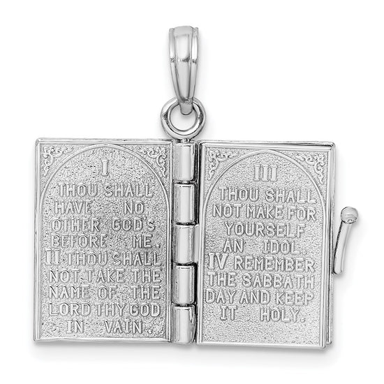 14K White Gold 3-D THE TEN COMMANDMENTS Book with Moveable Pages Pendant